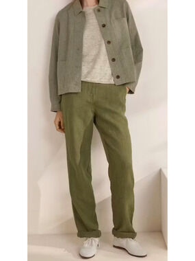 New Poetry 100% Heavy Linen Slim Leg Jeans green khaki Women's Size 14